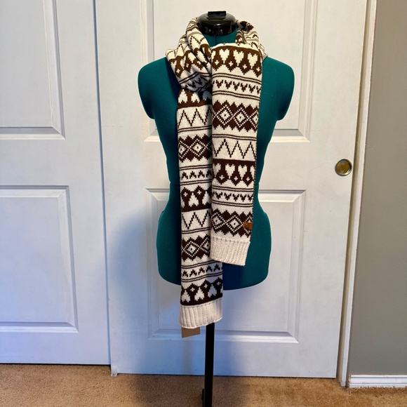 NWT Frye And Co Fair Isle Winter Scarf Cream Brown - Picture 6 of 11